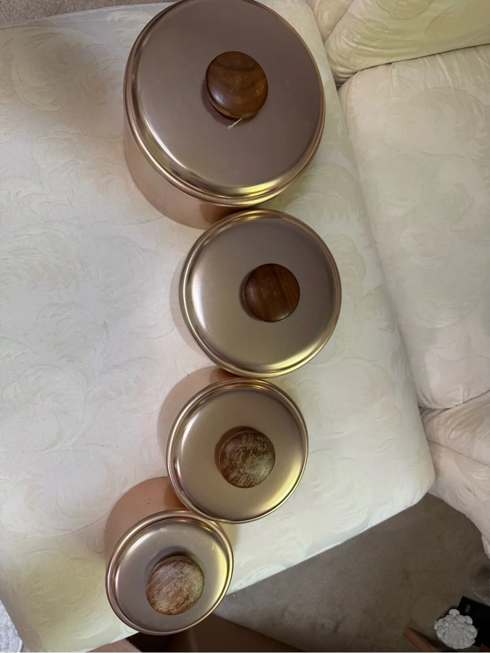 MCM Mirro Copper Tone Canister Set 4 Piece Aluminum Kitchen Storage w Wood Knobs